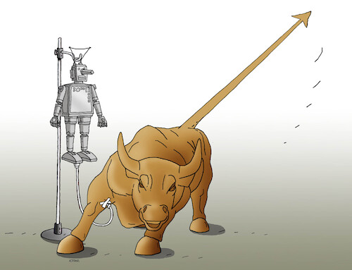Cartoon: wallrobot (medium) by Lubomir Kotrha tagged ai,robot,index,wall,street,ai,robot,index,wall,street