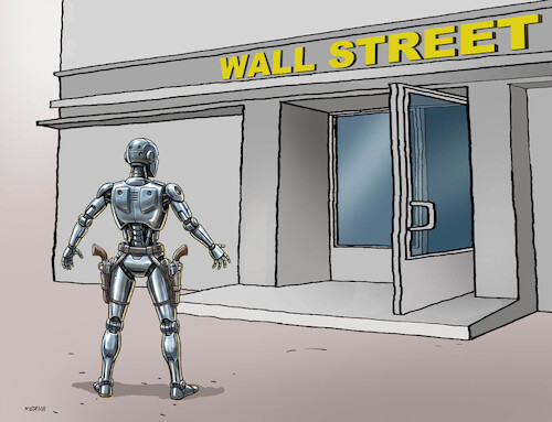 Cartoon: wallrobot (medium) by Lubomir Kotrha tagged ai,robots,people,wall,street,ai,robots,people,wall,street