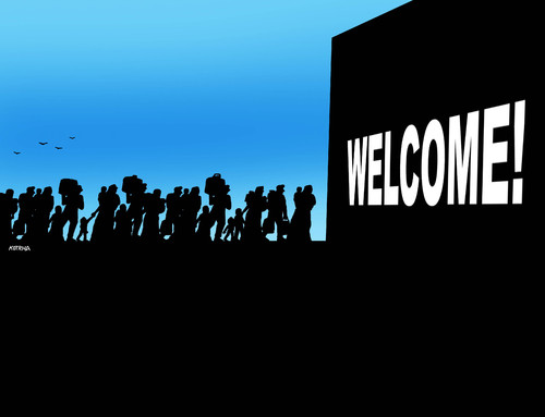 Cartoon: welcomemur (medium) by Lubomir Kotrha tagged refugees,welcome,europe,afrika,germany,merkel,world