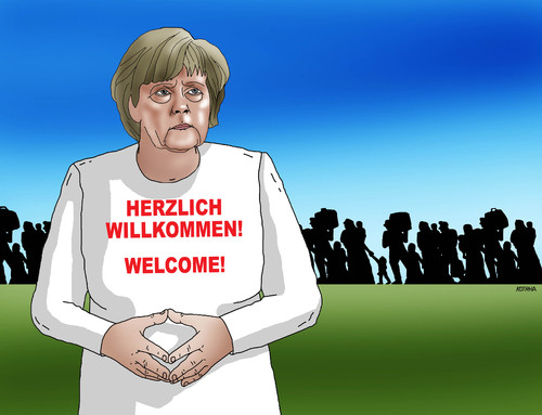 Cartoon: willkommen (medium) by Lubomir Kotrha tagged world,europa,germany,merkel,immigrants