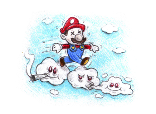 Cartoon: Mario skywalker (medium) by Trippy Toons tagged super,mario,trippy,marihu,weed,cannabis,stoner,kiffer,ganja,video,game,cloud,clouds,wolke,wolken,sky,himmel