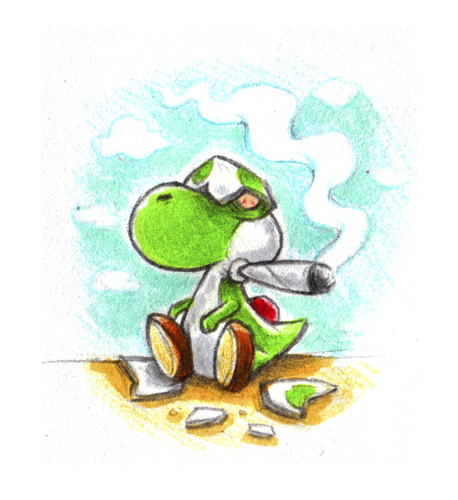 Cartoon: Yoshi (medium) by Trippy Toons tagged super,mario,yoshi,trippy,marihu,weed,cannabis,stoner,kiffer,ganja,video,game