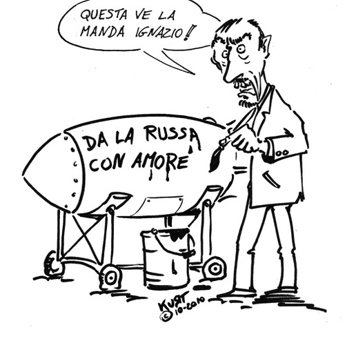 Cartoon: Armare gli aerei (medium) by kurtsatiriko tagged la,russa,afghanistan,bombe,aerei