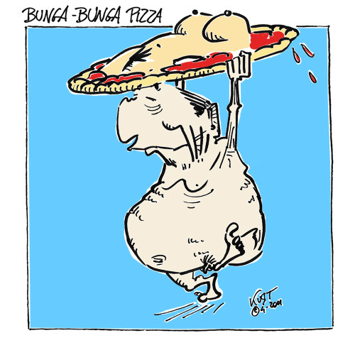 Cartoon: Bunga Bunga Pizza (medium) by kurtsatiriko tagged bunga,pizzapitch