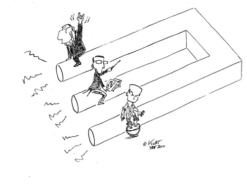 Cartoon: Terzo Polo (medium) by kurtsatiriko tagged berlusconi,fini,bersani,terzo,polo