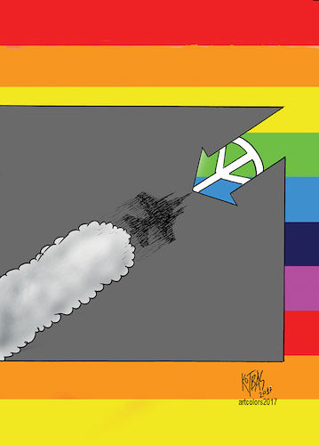 Cartoon: appointment (medium) by kotbas tagged war,peace,illustration,art,color,rainbow,cartoon