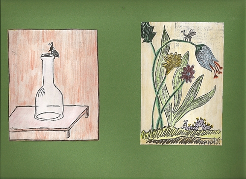 Cartoon: little picturs (medium) by skätsch-up tagged bottle,fly,flower,natur,caterpillar