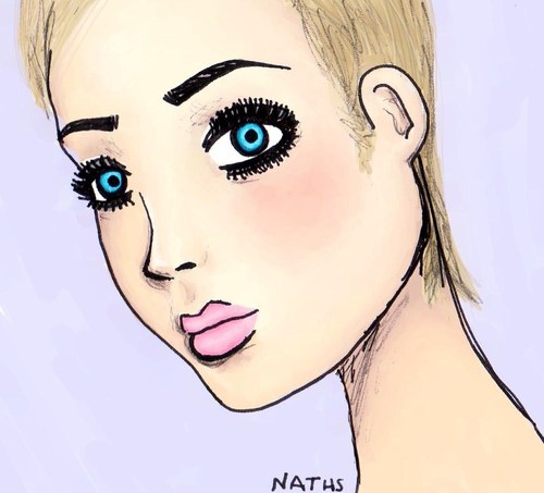 Cartoon: blush (medium) by naths tagged make,up,blush,girl,cute,face,serious,pink,blue,eyes,blond