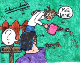 Cartoon: blutgetränktes Land (medium) by Schimmelpelz-pilz tagged besitz,besitzanspruch,robespierre,land,patriotismus,gärtner,gießkanne