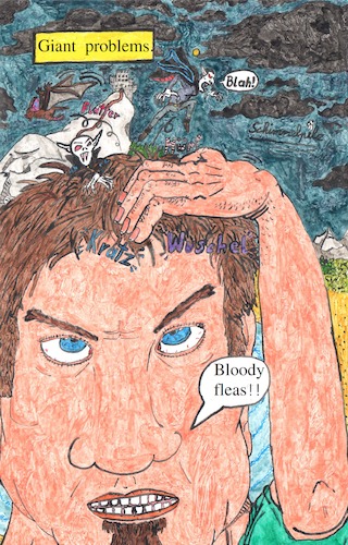 Cartoon: giant problems (medium) by Schimmelpelz-pilz tagged vampire,vampires,nosferatu,dracula,giant,problem,problems,flea,fleas,tick,blood,bloody,scratch,scratching,itchy,itching,parasite,parasites,suck,sucking