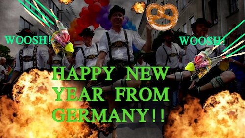 Cartoon: Happy New Year From Germany (medium) by Schimmelpelz-pilz tagged meme,new,years,eve,happy,year,neujahr,germany,german,deutschland,deutsch,bayern,bavaria,lederhosen,pretzel,pretzels,brezen,explosion,explosions,fun,humor,spaß,spaßig,witzig,witz,greetings,feuerwerk,fireworks