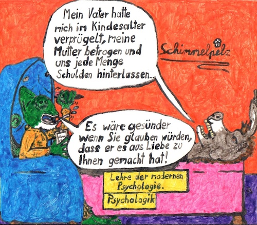 Cartoon: Liebestrauma - Traumatic Love (medium) by Schimmelpelz-pilz tagged psychologik,psychologic,esel,chamäleon,psychologie,tiefenanalyse,seelenklempner,doktor,inkompetent,fachidiot,psychologe,couch,betrug,verrat,schulden,prügelstrafe,gewalt,misshandlung,brutality,donkey,chamaeleon,furry,doctor,psychology