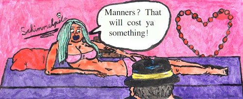 Cartoon: politeness fetish (medium) by Schimmelpelz-pilz tagged whore,hooker,slut,prostitute,manners,behaviour,behaviours,buy,able,pay,payment,business,work