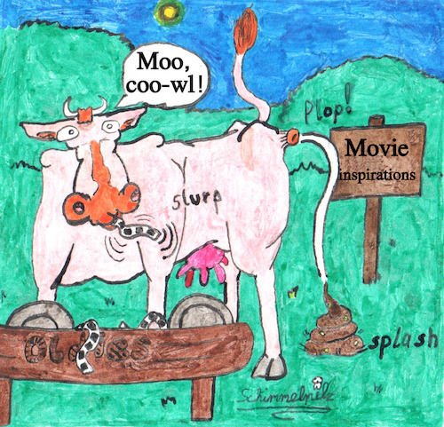 Cartoon: Ruminated Movies (medium) by Schimmelpelz-pilz tagged remake,remakes,oldies,classic,movie,movies,classics,cow,ruminant,animal,ruminate,film,reel,meadow,grass,field,cinema,inspiration,inspirations