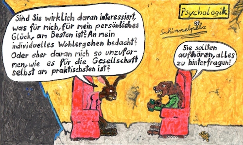 Cartoon: Tod Den Philosophen! (medium) by Schimmelpelz-pilz tagged psychologik,psychologic,bunny,rabbit,weasel,wiesel,hase,kaninchen,psychologe,therapeut,therapie,therapy,furry,tiermensch,anthropoid,anthro,cracks,vertrauen,vertrauensbruch,trust,issue,abuse,manipulation,brain,wash,gehirnwäsche,umprogrammieren,anpassung,anpassen