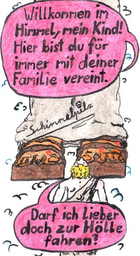 Cartoon: Verfluchtes Paradies (medium) by Schimmelpelz-pilz tagged himmel,jenseits,gott,hölle,familie,christ,christentum,religion,paradies,wolke,wolken,tod