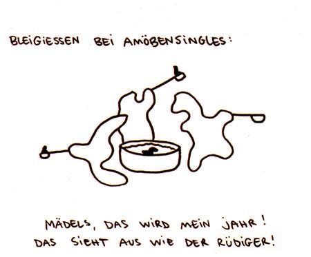 Cartoon: Bleigießen. (medium) by puvo tagged single,bleigießen,silvester,amöbe,new,year,eve,ameba