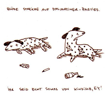 Cartoon: Blöde Dalmatinerstreiche. (medium) by puvo tagged dalmatiner,streich,party,betrunken