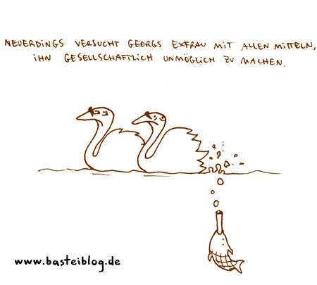 Cartoon: Exfrau. (medium) by puvo tagged schwan,swan,fisch,fish,ex,frau,wife,husband,trennung,divorce,scheidung,split,love,liebe