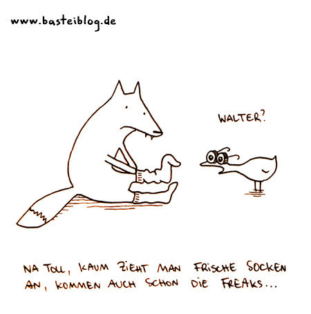 Cartoon: Frische Socken. (medium) by puvo tagged fuchs,ente,socke,fox,duck,sock,freak