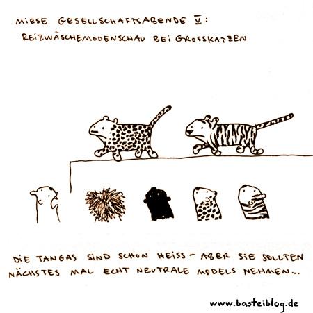 Cartoon: Miese Gesellschaftsabende V (medium) by puvo tagged tiger,löwe,lion,leopard,modenschau,catwalk,tanga,slip,reizwäsche,fashion,show,thong,string,sexy,underwear,social,evening,gesellschaftsabend