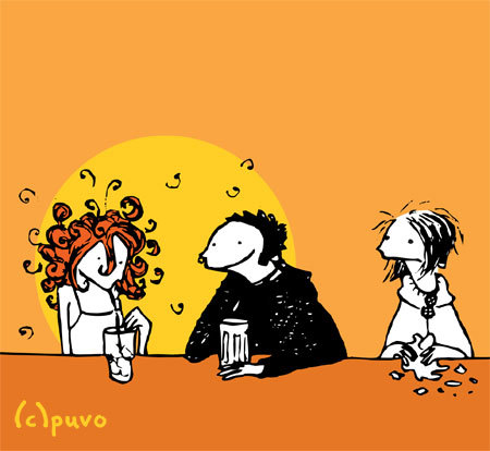 Cartoon: Sure - I had a fantastic evening (medium) by puvo tagged bar,kneipe,abend,evening,junge,boy,mädchen,girl,liebe,love