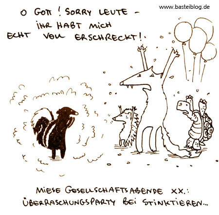 Cartoon: Überraschung! (medium) by puvo tagged party,stinktier,skunk,überraschung,surprise,geburtstag,birthday,gestank,smell,erschrecken,shock,affright
