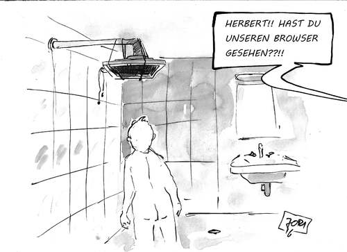 Cartoon: Der neue Browser.... (medium) by Jori Niggemeyer tagged niggemeyer,cartoon,cori,jori,dusche,browsen,browser,bad