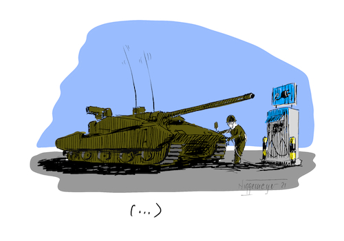Cartoon: Go green... (medium) by Jori Niggemeyer tagged strom,energie,ladestation,militär,panzer