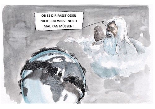 Cartoon: Gott setzt sich durch (medium) by Jori Niggemeyer tagged jesus,gott,erde,welt,jesus,gott,erde,welt
