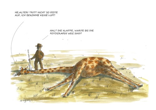 Cartoon: Halt die Klappe... (medium) by Jori Niggemeyer tagged safari,tierschutz,fabel,jäger,giraffe,afrika,serengeti,niggemeyer,joricartoon,cartoon,karikatur