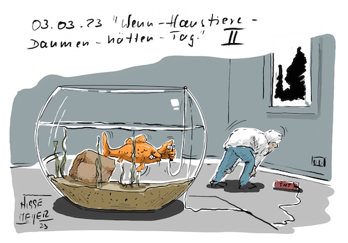 Cartoon: Heute ist ... (medium) by Jori Niggemeyer tagged heuteist,haustiere,daumen,goldfisch,tnt,explosiv,hinterlist,absurd,spaß,heuteist,haustiere,daumen,goldfisch,tnt,explosiv,hinterlist,absurd,spaß