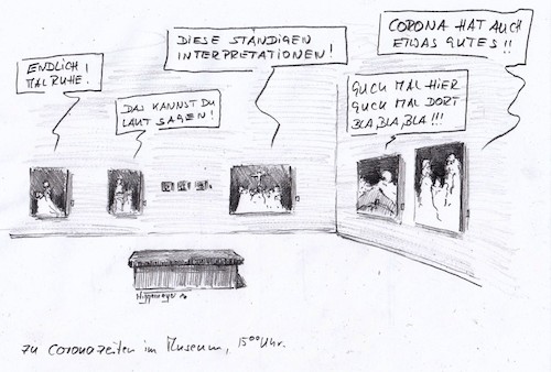 Cartoon: Im Museum... (medium) by Jori Niggemeyer tagged corona,socialdstancing,stayathome