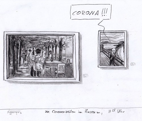 Cartoon: Im Museum ohne Besucher... (medium) by Jori Niggemeyer tagged corona,museum,kunst,stayathome,ausgangssperre