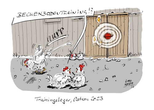 Cartoon: Ostern 2023 ... (medium) by Jori Niggemeyer tagged ostern,eier,zerbrocheneeier,hühner,trainingslager,bauernhof,ostern2023,osterfest,hühnereier,roheeier,beckenbodentraining,zielscheibe,niggemeyer,jori,joriniggemeyer,ostern,eier,zerbrocheneeier,hühner,trainingslager,bauernhof,ostern2023,osterfest,hühnereier,roheeier,beckenbodentraining,zielscheibe,niggemeyer,jori,joriniggemeyer
