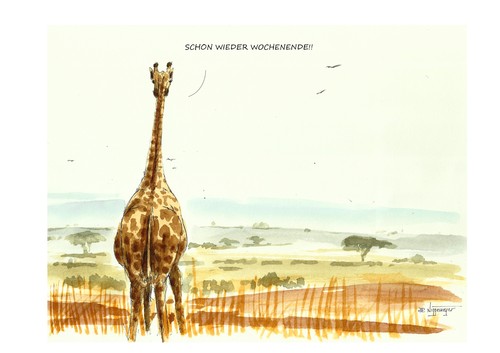 Cartoon: Schon wieder... (medium) by Jori Niggemeyer tagged cartoon,joricartoon,niggemeyer,savanne,afrika,giraffe,karikatur,einsamkeit,allein,langeweile,wochenende