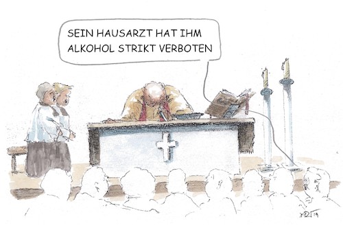 Cartoon: Striktes Alkoholverbot (medium) by Jori Niggemeyer tagged katholisch,kirche,messwein,kokain,abendmahl,priester