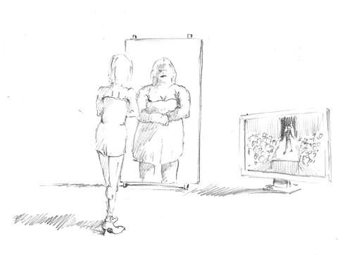 Cartoon: Spieglein Spieglein an der Wand (medium) by Jori Niggemeyer tagged spieglein,cartoon,joricartoon,niggemeyer,krank,dünn,weltbild,lügen,karikatur,medien,schlankheitswahn,model