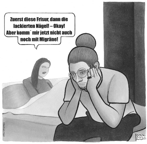 Cartoon: Migräne (medium) by BAES tagged männer,frauen,männlich,weiblich,gender,rollen,krise,maskulin,feminin,männer,frauen,männlich,weiblich,gender,rollen,krise,maskulin,feminin