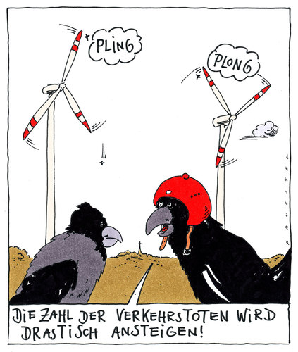 Cartoon: alternativlos (medium) by Andreas Prüstel tagged alternativenergie,windkraft,vögel,windkraft,vögel,alternative,energien,atomkraft