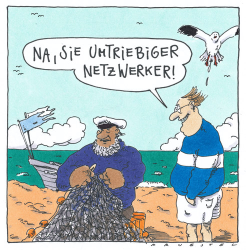 Cartoon: am strand (medium) by Andreas Prüstel tagged fischer,fischernetz,internet,netzwerke,fischernetz,internet,netzwerke