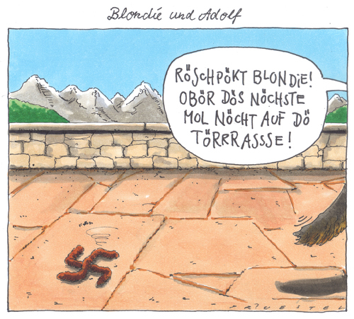 Cartoon: blondie und adolf (medium) by Andreas Prüstel tagged hitler,blondie,schäferhund,obersalzberg,berghof,hitler,blondie,schäferhund,obersalzberg,berghof