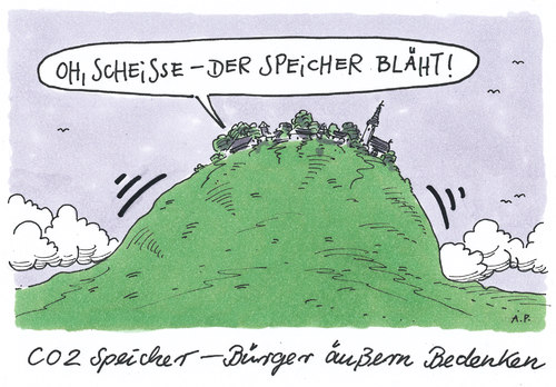 Cartoon: CO2 (medium) by Andreas Prüstel tagged co2speicher,schadstofflagerung,kohlekraftwerke,energiepolitik,bürgerproteste,co2,speicher,kohlekraftwerke,schadstoffe