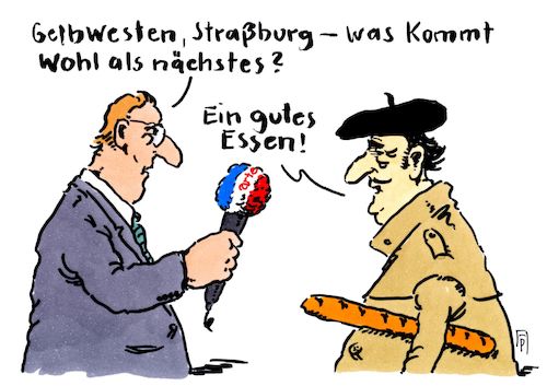 Cartoon: frankreich aktuell (medium) by Andreas Prüstel tagged frankreich,gelbwesten,anschlag,straßburg,gutes,essen,cartoon,karikatur,andreas,pruestel,frankreich,gelbwesten,anschlag,straßburg,gutes,essen,cartoon,karikatur,andreas,pruestel