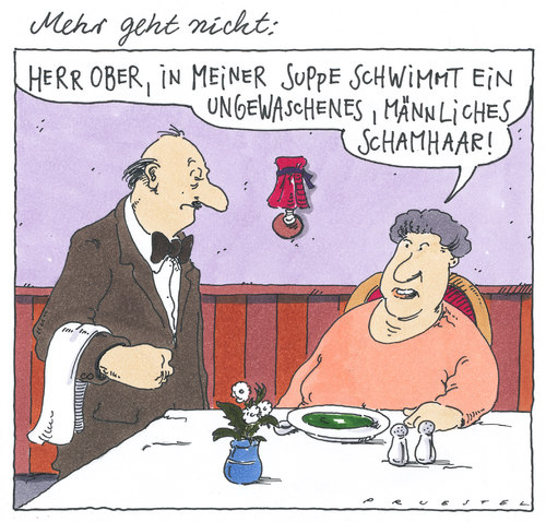 Cartoon: fremdkörper (medium) by Andreas Prüstel tagged restaurant,suppe,ober,gast,haar,schamhaar,suppe,ober,gast,haar,schamhaar,essen,gastronomie
