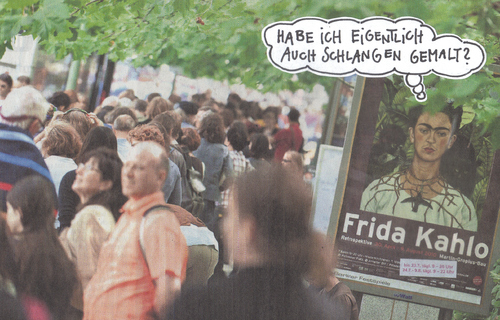 Cartoon: frida (medium) by Andreas Prüstel tagged fridakahlo,ausstellung,berlin,gropiusbau,besucherschlangen