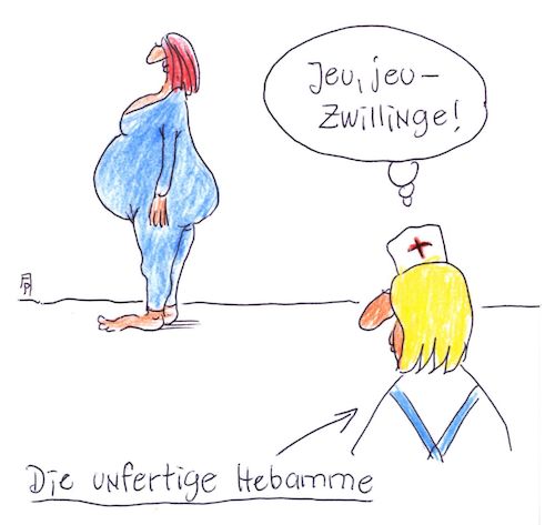 Cartoon: hebamme (medium) by Andreas Prüstel tagged schwangerschaft,hebamme,zwillinge,cartoon,karikatur,andreas,pruestel,schwangerschaft,hebamme,zwillinge,cartoon,karikatur,andreas,pruestel
