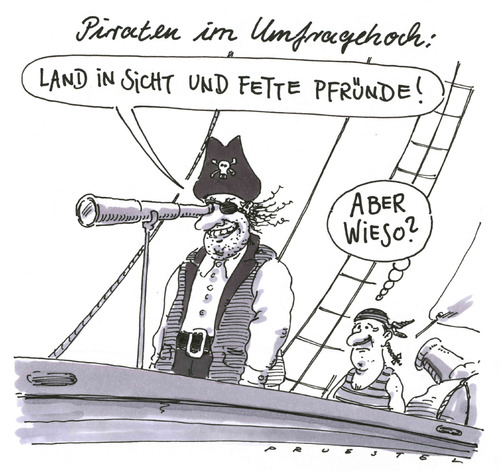 Cartoon: piratendusel (medium) by Andreas Prüstel tagged diepiraten,umfragewerte,piratenpartei,umfragewerte