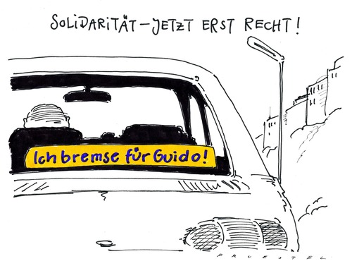 Cartoon: pro guido (medium) by Andreas Prüstel tagged westerwelle,fdp,autoaufkleber,guido westerwelle,fdp,autos,auto,solidarität,guido,westerwelle