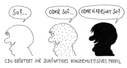 Cartoon: profil (medium) by Andreas Prüstel tagged cdu,konservativ,mutti,zukunft,profil,diskussion,merkel,cdu,konservativ,mutti,zukunft,profil,diskussion,angela merkel,angela,merkel